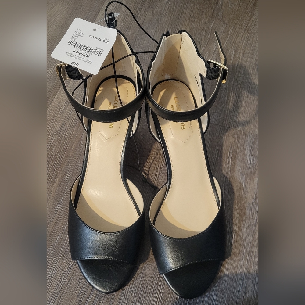 Liz Claiborne Black Wedge Sandals NEW IN BOX - Picture 8 of 8